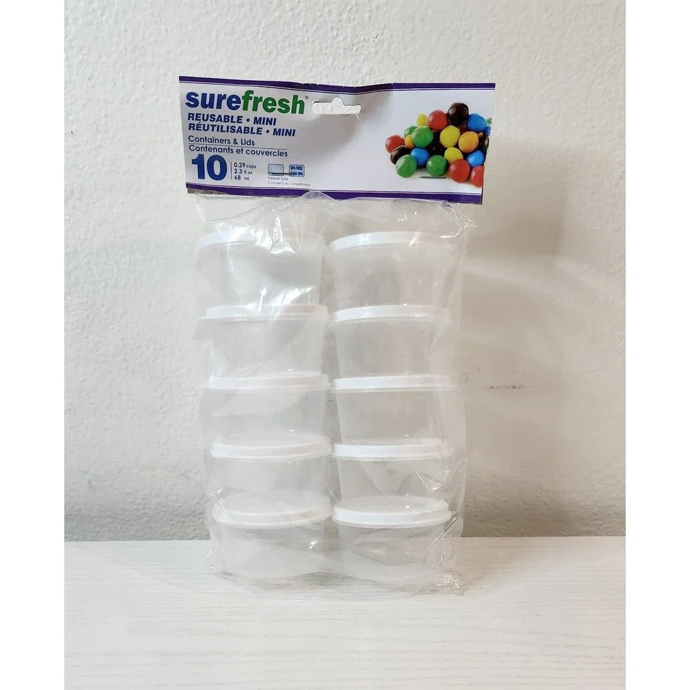Sure Fresh Reusable Mini Containers with Lids-10 Pack (2.3 fl oz)BPA FreeStorage